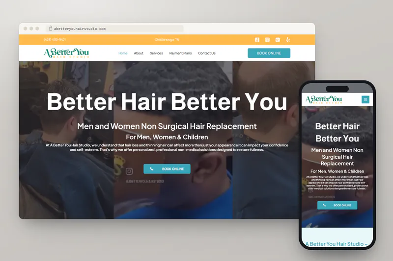A Better You Hair Studio website on desktop and phone