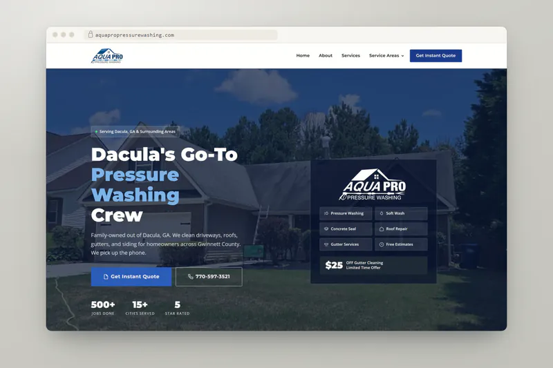 AquaPro Pressure Washing website designed and built by Charliez Digital