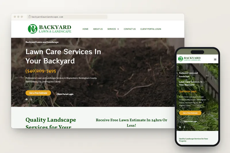 Backyard Lawn and Landscape website on desktop and phone