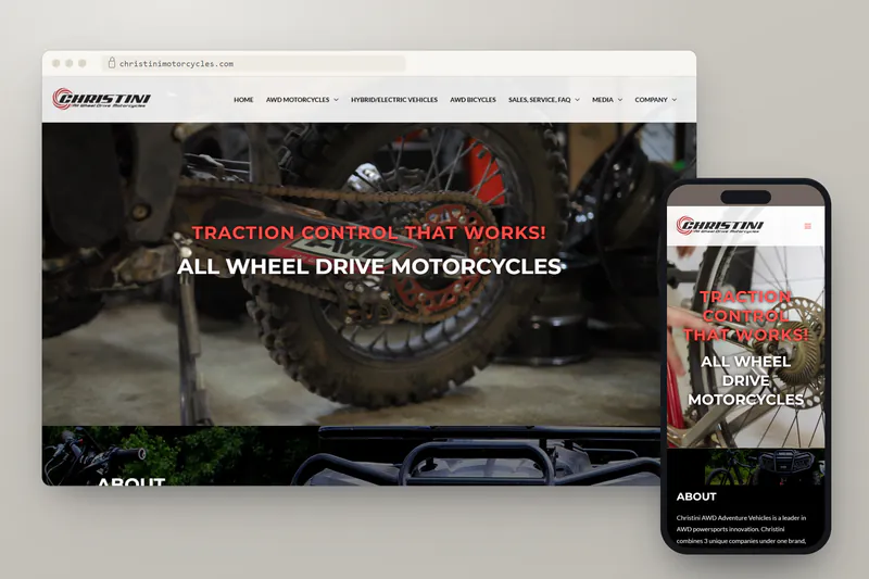 Christini Motorcycles website on desktop and phone