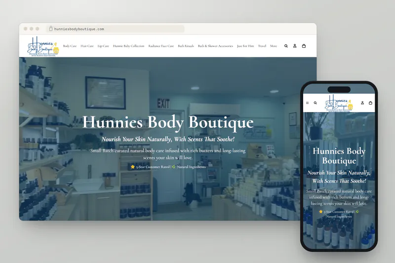 Hunnies Body Boutique website designed and built by Charliez Digital