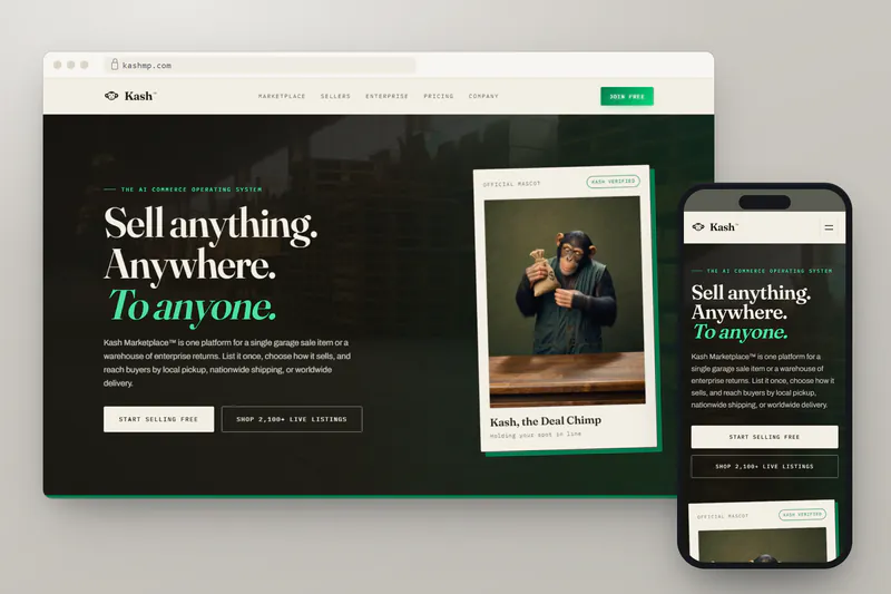 Kash Marketplace on desktop and phone