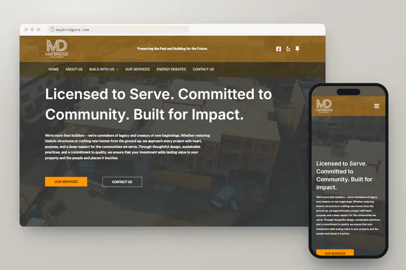 Maybridge Development website on desktop and phone