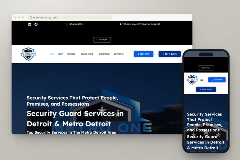 Metro One Security website designed and built by Charliez Digital