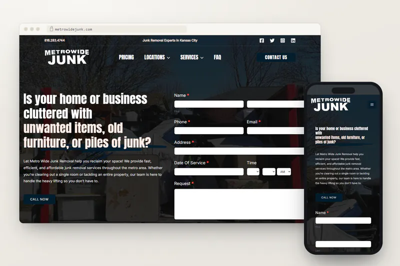 Metro Wide Junk website on desktop and phone