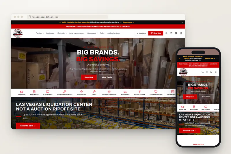 Nellis Liquidation on desktop and phone