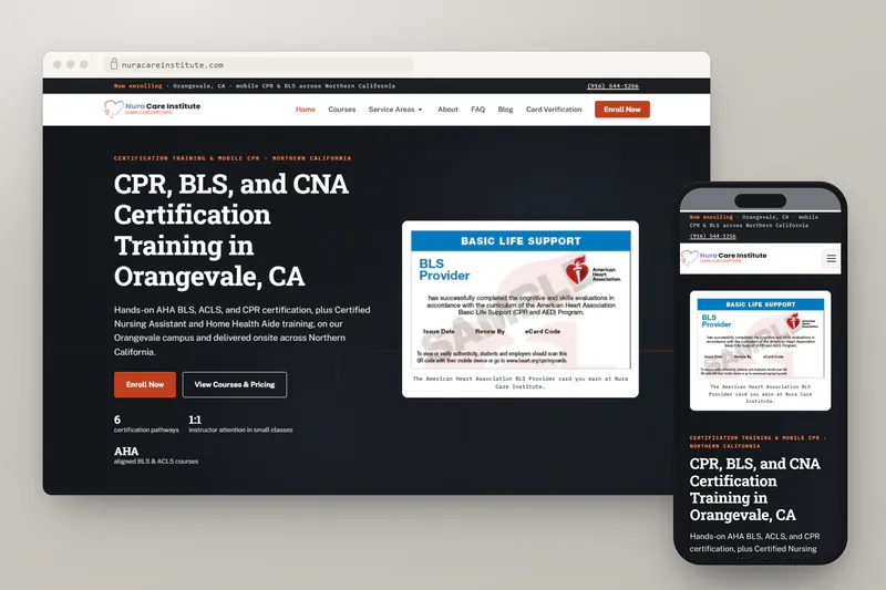 Nura Care Institute website on desktop and phone