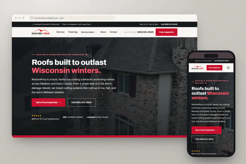 Restore Pros Madison website on desktop and phone