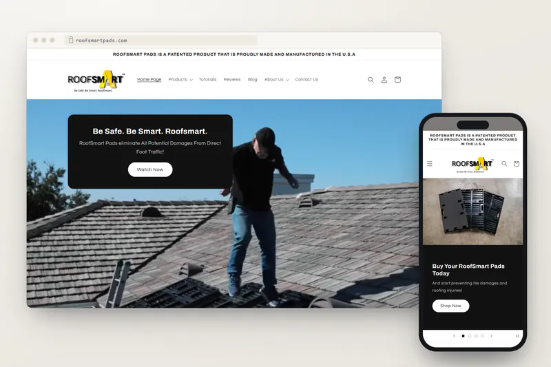 RoofSmart Pads website on desktop and phone