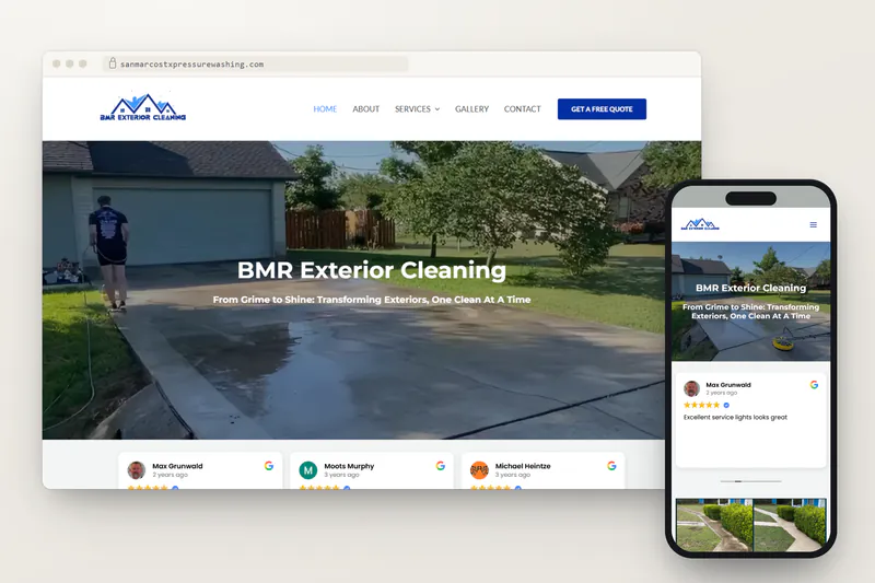 BMR Exterior Cleaning website on desktop and phone