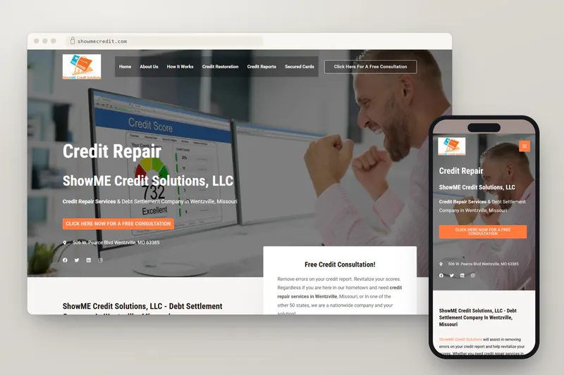 ShowME Credit Solutions website on desktop and phone