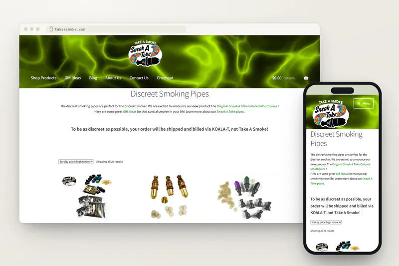 Take A Smoke website on desktop and phone