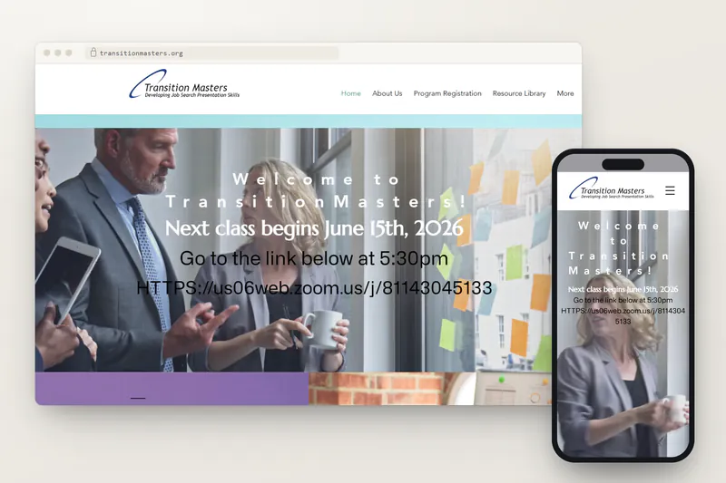 Transition Masters website on desktop and phone