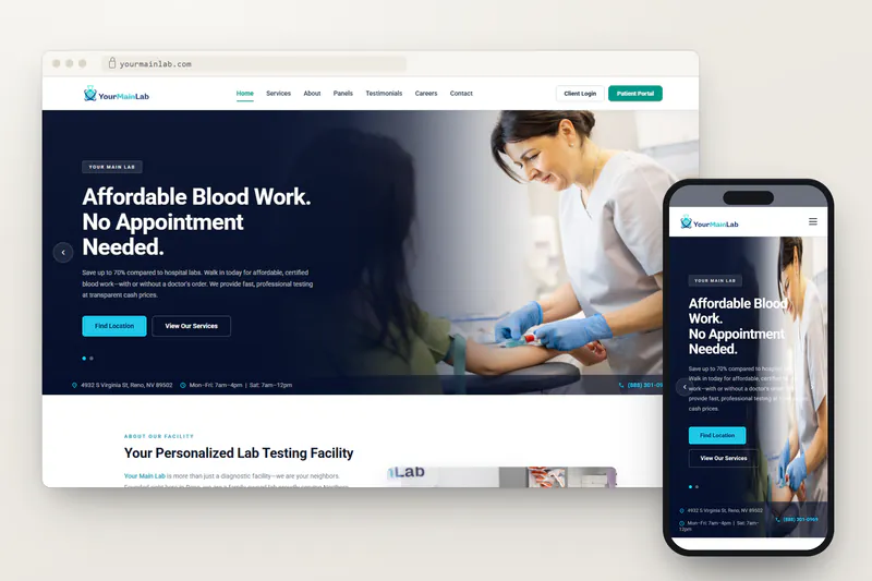 Your Main Lab website on desktop and phone