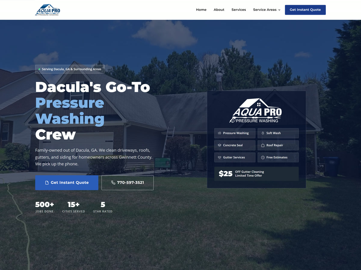 AquaPro Pressure Washing website designed and built by Charliez Digital
